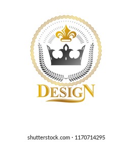 Royal Crown emblem. Heraldic Coat of Arms decorative logo isolated vector illustration. Ornate logotype in old style on white background.