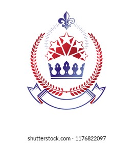 Royal Crown emblem. Heraldic Coat of Arms decorative logo isolated vector illustration. Ancient logotype in old style on white background.