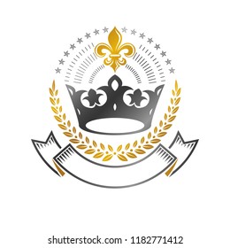 Royal Crown emblem. Heraldic Coat of Arms decorative logo isolated vector illustration. Ancient logotype in old style on white background.