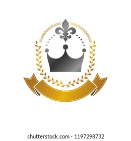 Royal Crown emblem. Heraldic Coat of Arms decorative logo isolated vector illustration. Ornate logotype in old style on white background.