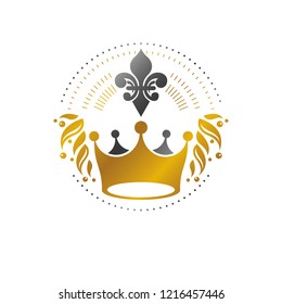 Royal Crown emblem. Heraldic Coat of Arms decorative logo isolated vector illustration. Ornate logotype on white background.