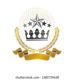 Royal Crown emblem. Heraldic Coat of Arms decorative logo isolated vector illustration. Ancient logotype in old style on white background.