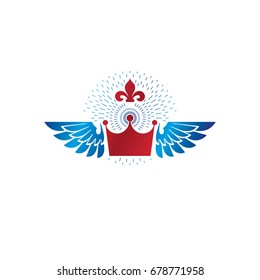 Royal Crown emblem. Heraldic Coat of Arms decorative logo isolated vector illustration. Ancient logotype in old style on white background.