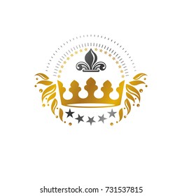 Royal Crown emblem. Heraldic Coat of Arms decorative logo isolated vector illustration. Ancient logotype in old style on white background.