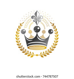 Royal Crown emblem. Heraldic Coat of Arms decorative logo isolated vector illustration. Ancient logotype in old style on white background.