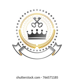 Royal Crown emblem. Heraldic Coat of Arms decorative logo isolated vector illustration. Retro logotype in old style on white background.