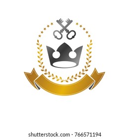 Royal Crown emblem. Heraldic Coat of Arms decorative logo isolated vector illustration. Ancient logotype in old style on white background.