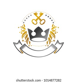 Royal Crown emblem. Heraldic vector design element. Retro style label, heraldry logo. Antique logotype isolated on white background.