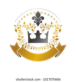 Royal Crown emblem. Heraldic vector design element. Retro style label, heraldry logo. Ornate logotype isolated on white background.