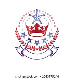 Royal Crown emblem. Heraldic vector design element. Retro style label, heraldry logo. Antique logotype isolated on white background.