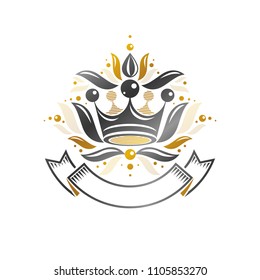 Royal Crown emblem. Heraldic vector design element. Retro style label, heraldry logo. Ornate logotype isolated on white background.