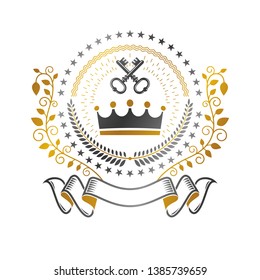 Royal Crown emblem. Heraldic vector design element. Retro style label, heraldry logo. Antique logotype isolated on white background.