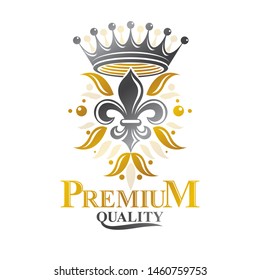 Royal Crown emblem. Heraldic vector design element. Retro style label, heraldry logo. Ornate logotype isolated on white background.