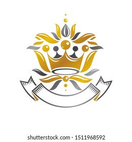Royal Crown emblem. Heraldic vector design element. Retro style label, heraldry logo. Ancient logotype isolated on white background.