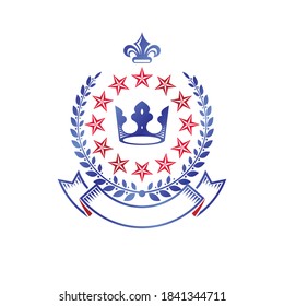 Royal Crown Emblem. Heraldisches Vektordesign-Element. Retro-Style-Label, heraldry-Logo. Antiker Logotyp einzeln auf weißem Hintergrund.