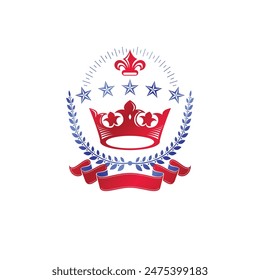 Emblema de la Corona Real. Elemento de diseño de Vector heráldico. Etiqueta de estilo retro, logotipo de heráldica. Logotipo antiguo aislado sobre fondo blanco.