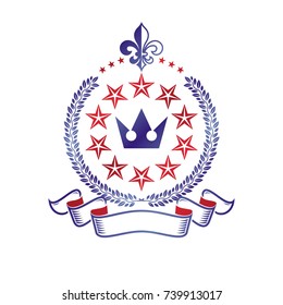 Royal Crown emblem. Heraldic vector design element. Retro style label, heraldry logo. Antique logotype isolated on white background.