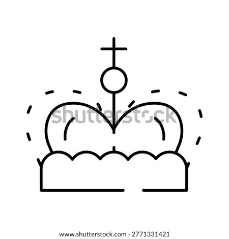 Royal crown featuring a cross finial and surrounding dashes, representing concepts of power, leadership, monarchy, and successful achievement in a simple line art style