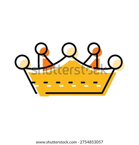 Royal crown featuring a golden design with black outlines and subtle orange accents, representing monarchy, authority, prestige, and achievement in a modern flat style