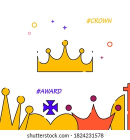 Royal crown filled line vector icon, simple illustration, royal crown related bottom border.