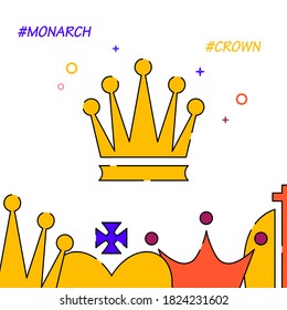Royal crown filled line vector icon, simple illustration, royal crown related bottom border.
