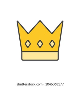 Royal crown flat line colored icon.