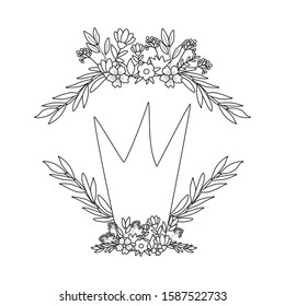Royal crown with flowers and leaves wreath design, King queen luxury jewelry insignia and emperor theme Vector illustration