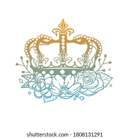 Royal Crown Flowers with Vintage Object Design. Floral frame ornament vector style. Decoration Design king illustration.