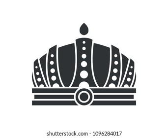 Royal crown in futuristic style with complicated design black silhouette isolated on white. Accessory symbolizes political authority sign vector