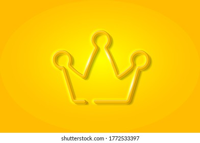 Royal crown glowing 3D symbol, card template. Realistic vector illustration. Yellow background.