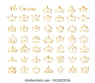   Royal crown of gold set. Isolated on white background. 