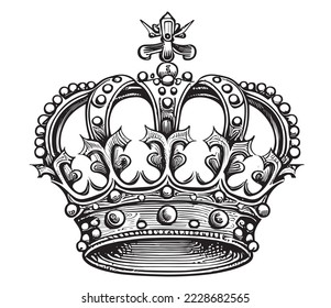 Royal crown hand drawn sketch Vector illustration.