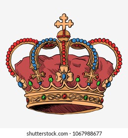 Royal crown. Hand drawn crown. Stock vector illustration.