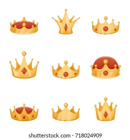 Royal crown head power 3d cartoon icons isolated set vector illustration