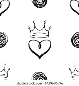 Royal Crown with Heart vector seamless pattern for packaging or digital paper, scrapbook and wallpaper. Fashion background for wallpaper and  textile. Simple flat design. Abstract wrapping decoration.
