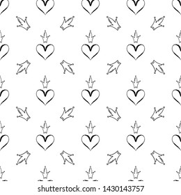 Royal Crown with Heart vector seamless pattern for packaging or digital paper, scrapbook and wallpaper. Simple flat design. Abstract wrapping decoration. Fashion background for wallpaper and  textile.