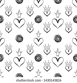 Royal Crown with Heart vector seamless pattern for packaging or digital paper, scrapbook and wallpaper. Fashion background for wallpaper and  textile. Simple flat design. Abstract wrapping decoration.