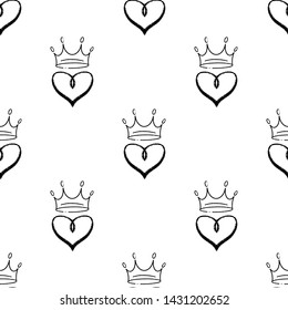 Royal Crown with Heart vector seamless pattern for packaging or digital paper, scrapbook and wallpaper. Fashion background for wallpaper and  textile. Simple flat design. Abstract wrapping decoration.