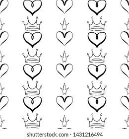 Royal Crown with Heart vector seamless pattern for packaging or digital paper, scrapbook and wallpaper. Simple flat design. Abstract wrapping decoration. Fashion background for wallpaper and  textile.
