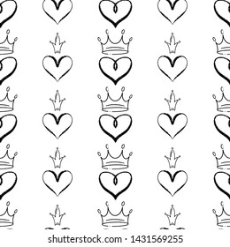 Royal Crown with Heart vector seamless pattern for packaging or digital paper, scrapbook and wallpaper. Fashion background for wallpaper and  textile. Simple flat design. Abstract wrapping decoration.