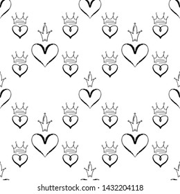 Royal Crown with Heart vector seamless pattern for packaging or digital paper, scrapbook and wallpaper. Fashion background for wallpaper and  textile. Simple flat design. Abstract wrapping decoration.