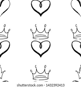 Royal Crown with Heart vector seamless pattern for packaging or digital paper, scrapbook and wallpaper. Simple flat design. Fashion background for wallpaper and  textile. Abstract wrapping decoration.