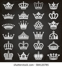 Royal crown heraldic silhouette icons collection vector