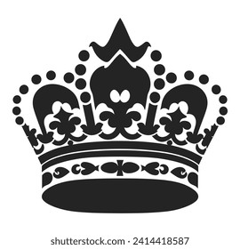 Royal crown icon black with white background.  Vintage vector crown.