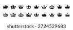 Royal Crown Icon Set  Black and White Vector Collection . Crown icons. Crown set. eps10