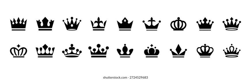 Royal Crown Icon Set Colección de Vector blanco y negro . Iconos de la corona. Conjunto de corona. eps10