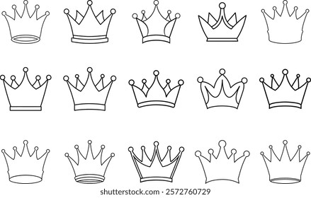 Royal crown icon set. collection of crown line art, crown vector illustration on white background