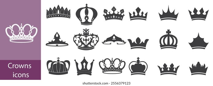 Royal crown icon set. Crown element. Crown vector illustration