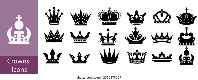 Royal crown icon set. Crown element. Crown vector illustration