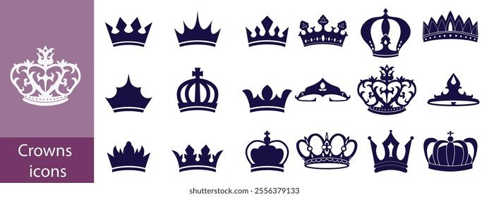 Royal crown icon set. Crown element. Crown vector illustration